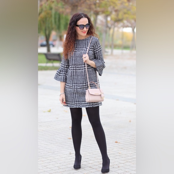 Zara Woman Houndstooth Flutter Sleeve Mini Dress - Picture 14 of 15